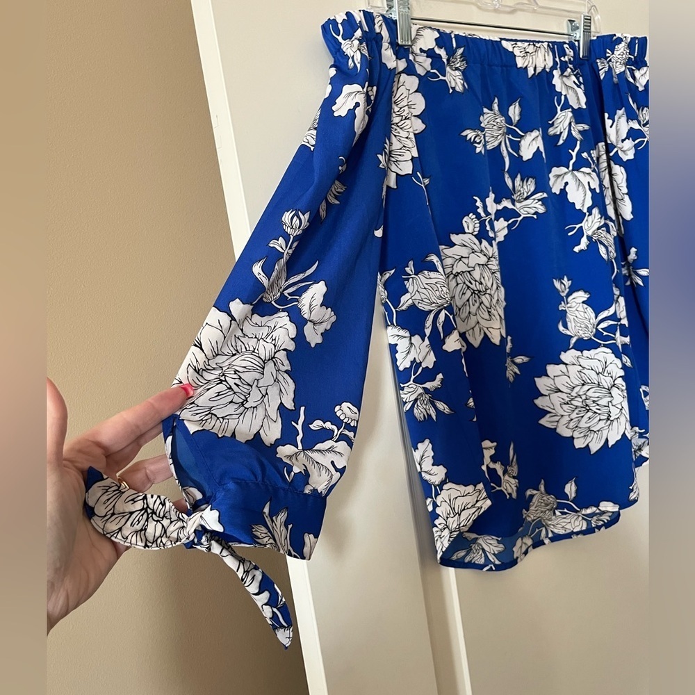 Dalia Designer Royal Blue Floral Print Off the Shoulder Women’s Size Small - Picture 8 of 14